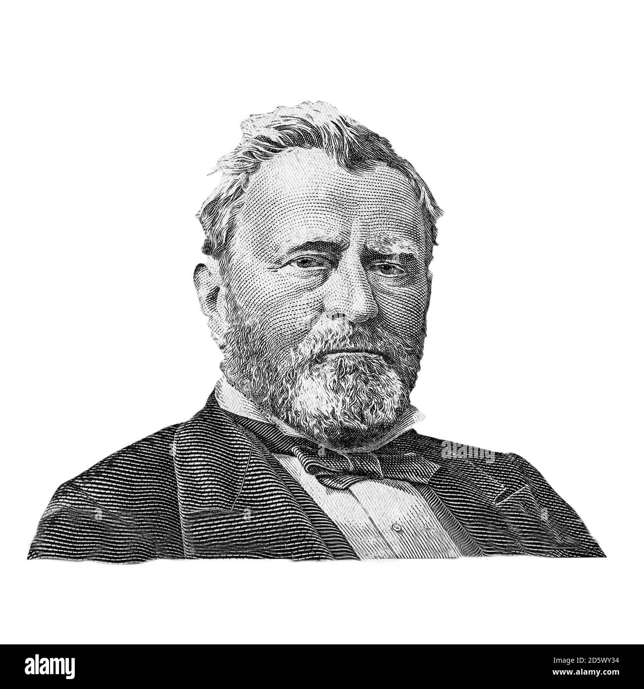 Eighteenth US president Hiram Ulysses Grant (1869-1877) isolated on white background Stock Photo