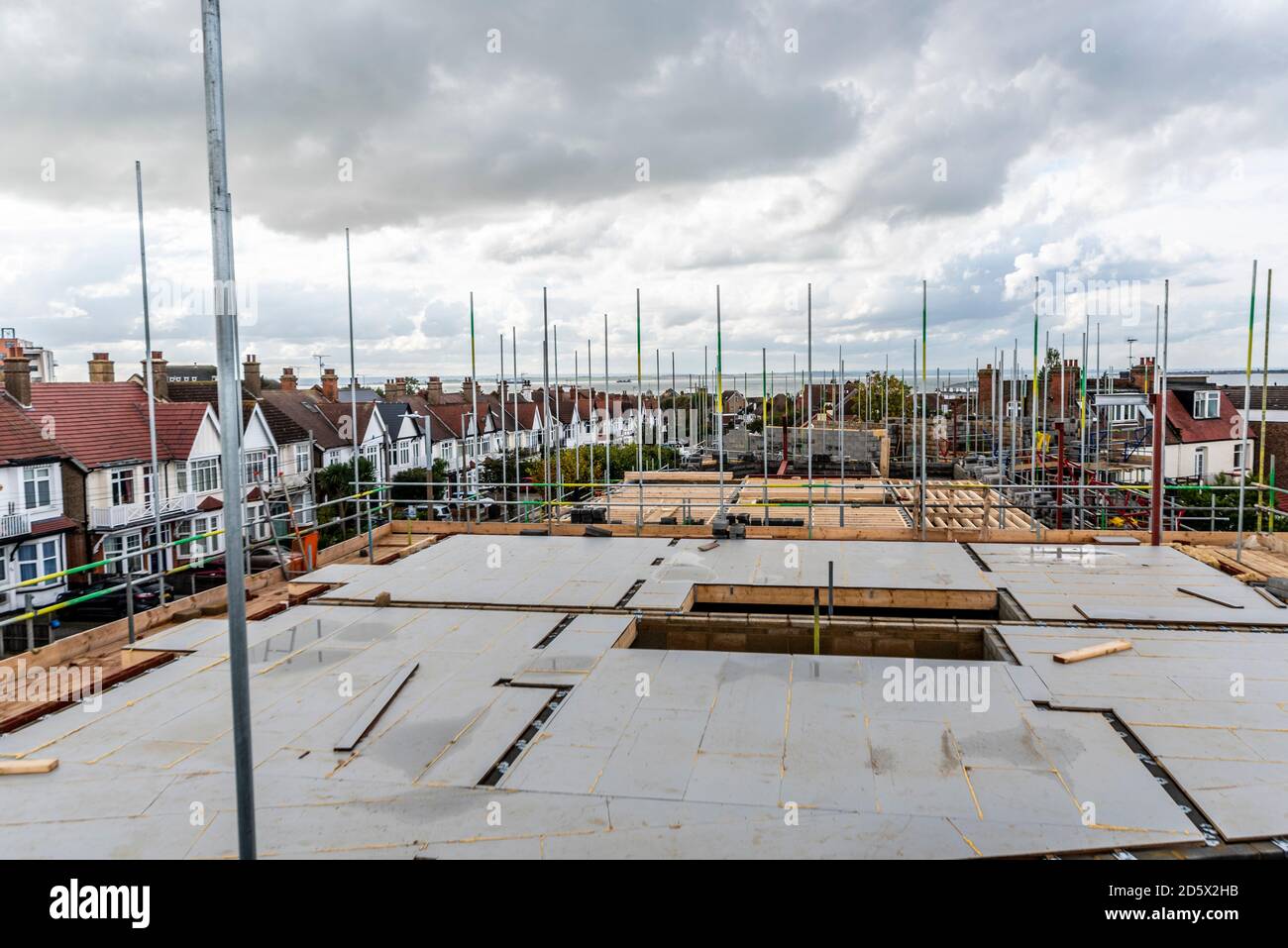 Property under construction in Westcliff on Sea, Essex, UK. Titled The Bay. Advertised as having Estuary views but very distant from seaside seafront Stock Photo