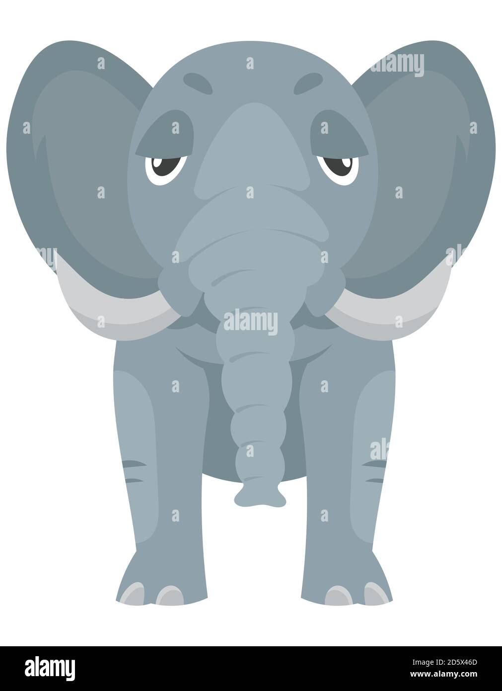 Standing elephant front view. African animal in cartoon style. Stock Vector