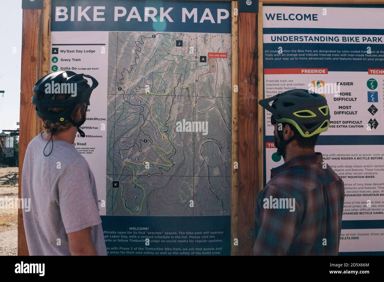 Timberline Bike Park Map Two Guys Look At The Map At The Timberline Bike Park In Oregon Stock Photo  - Alamy