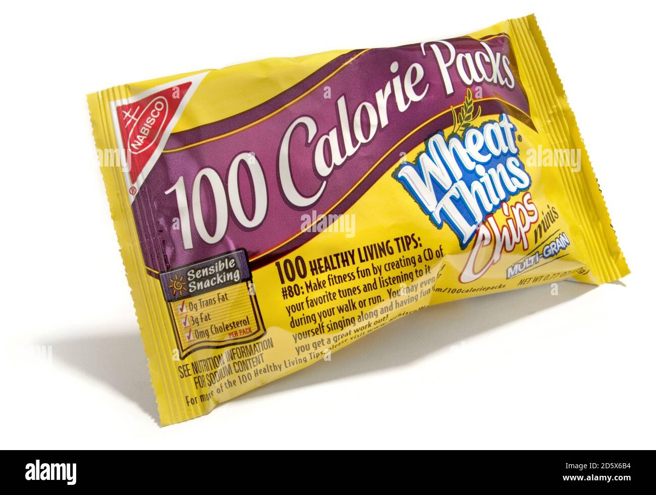 A 100 calorie pack of Nabisco wheat thins chips minis photographed on a white background Stock