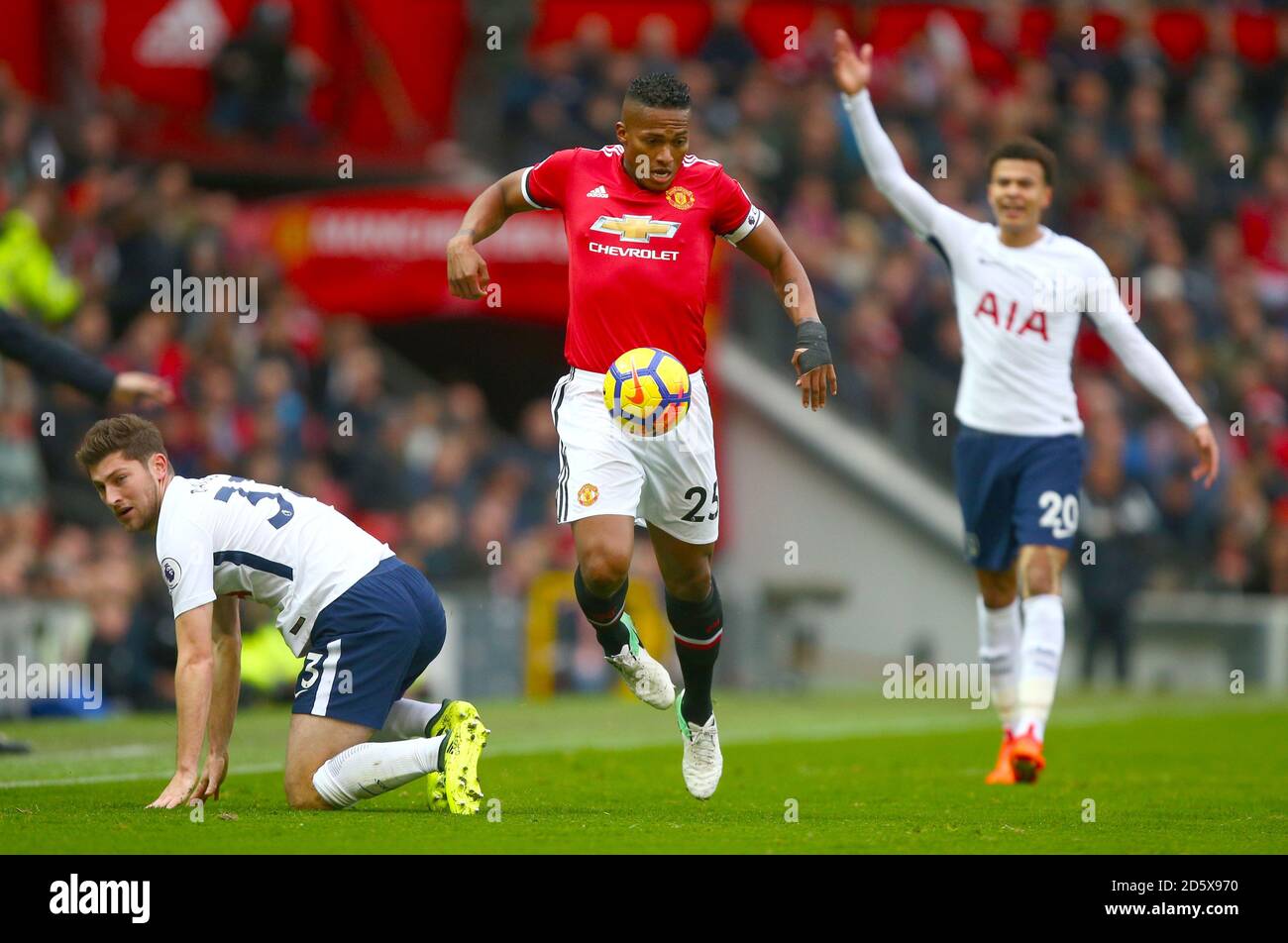 Manchester United's Antonio Valencia (centre) in action  Stock Photo