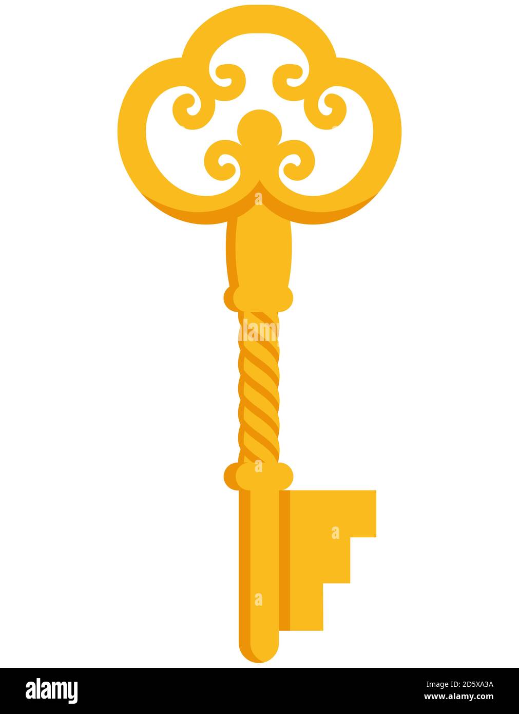 Golden vintage key. Antique key in cartoon style. Stock Vector