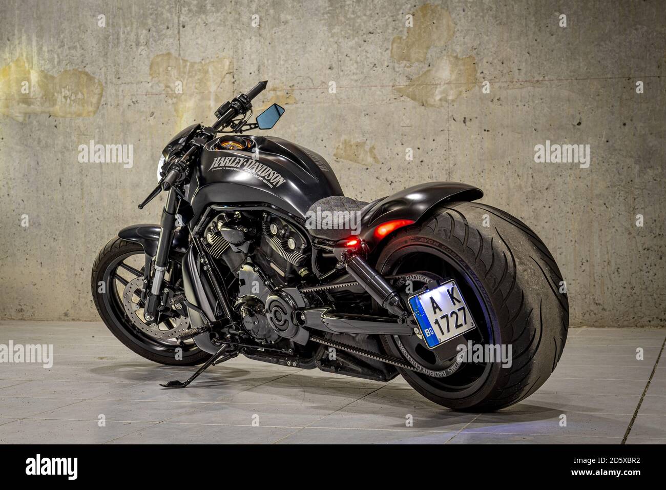 BURGAS, BULGARIA - Dec 09, 2019: Harley Davidson custom bike photoshoot in  a garage Stock Photo - Alamy