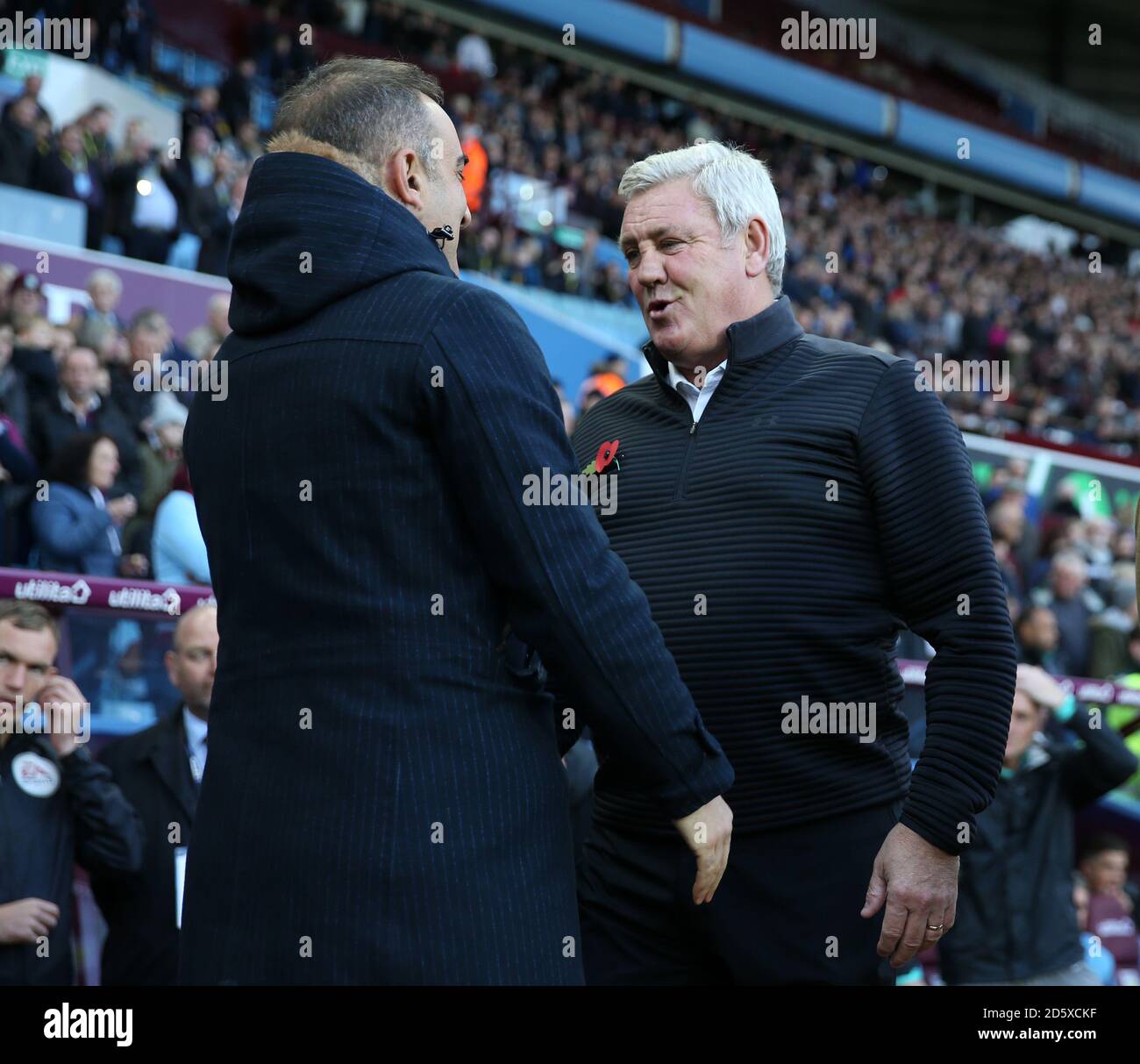 Aston Villa manager Steve Bruce and Sheffield Wednesday manager Carlos Carvalhal greet each other before the game Stock Photo