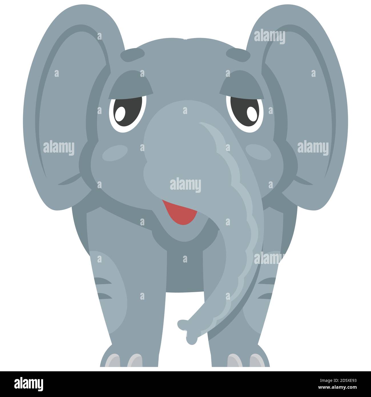 Standing baby elephant front view. African animal in cartoon style. Stock Vector