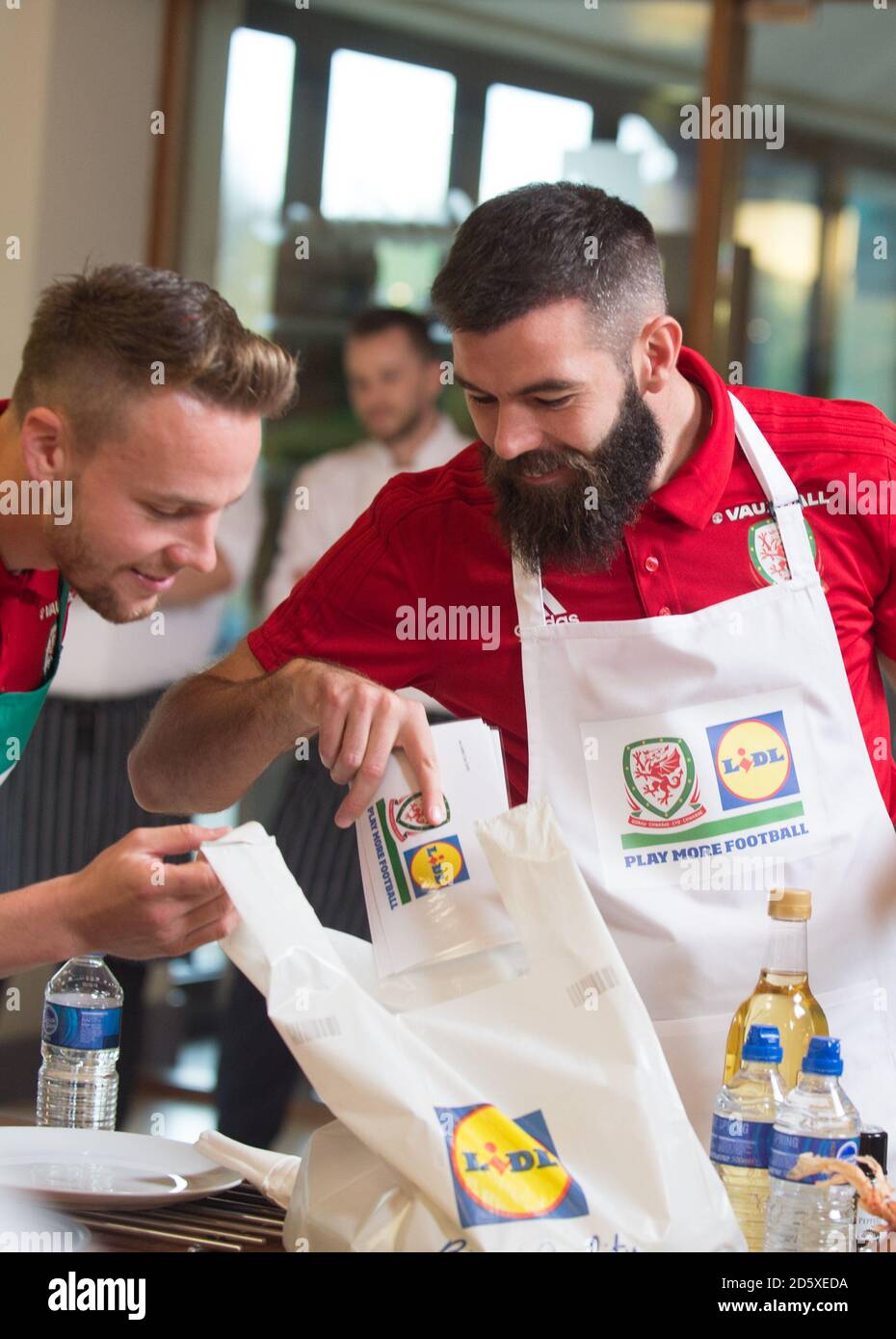 Wales Chris Gunter And Joe Ledley During Lidl S Dragon S Kitchen Cooking Challenge At The Vale Of Glamorgan Hotel Wales Wales Aaron Ramsey And Chris Gunter Will Go Head To Head At Camp