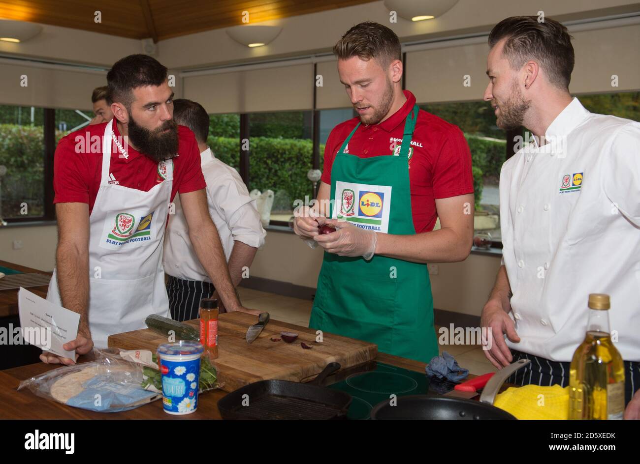 Wales Joe Ledley And Chris Gunter During Lidl S Dragon S Kitchen Cooking Challenge At The Vale Of Glamorgan Hotel Wales Wales Aaron Ramsey And Chris Gunter Will Go Head To Head At Camp