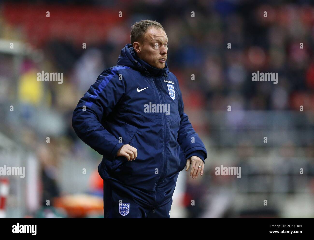 England's U-17s manager Steven Cooper during the match against Germany Stock Photo