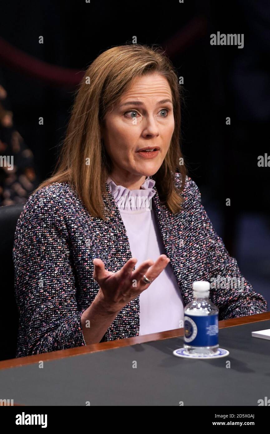Washington, Dc, USA. 14th Oct, 2020. President Donald Trump's Supreme Court nominee Judge Amy Coney Barrett testifies during the third day of her Senate Judiciary confirmation hearing on Wednesday, October 14, 2020. (Photo by Greg Nash/Pool/Sipa USA) Credit: Sipa USA/Alamy Live News Stock Photo