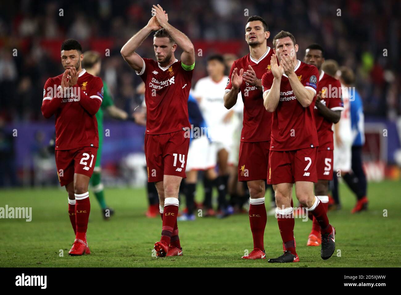 Liverpool's Jordan Henderson applauds after the final whistle Stock ...