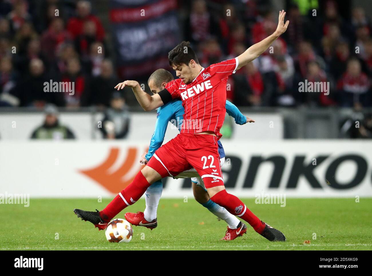 Koln's Jorge Mere in action against Arsenal Stock Photo