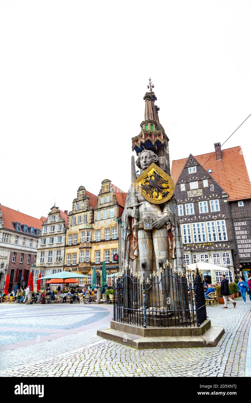 Statue of Roland in the Bremen Market Square, Bremen, Germany Stock Photo