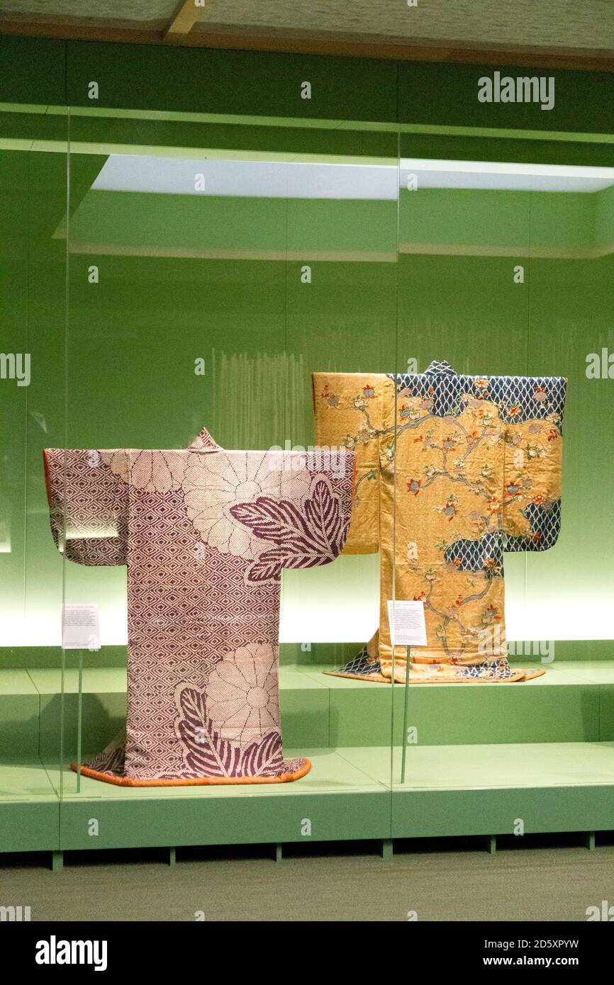 Display at Kimono: Kyoto to Catwalk exhibition at the Victoria & Albert Museum, London, UK Stock Photo