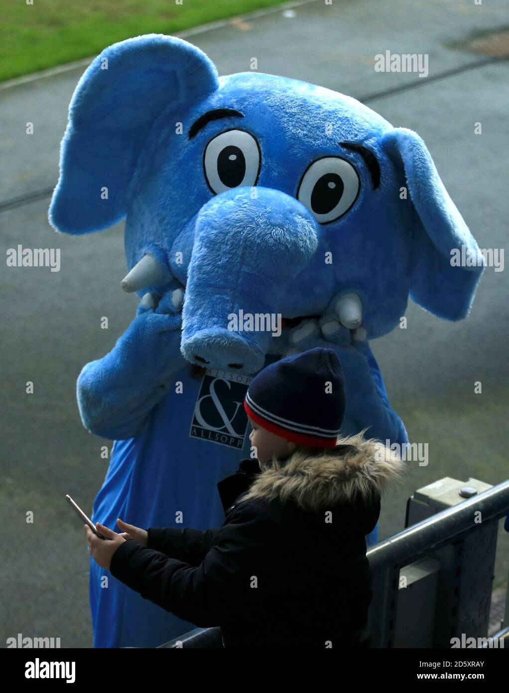 Coventry City mascot Sky Blue Sam entertains the fans at half-time Stock Photo