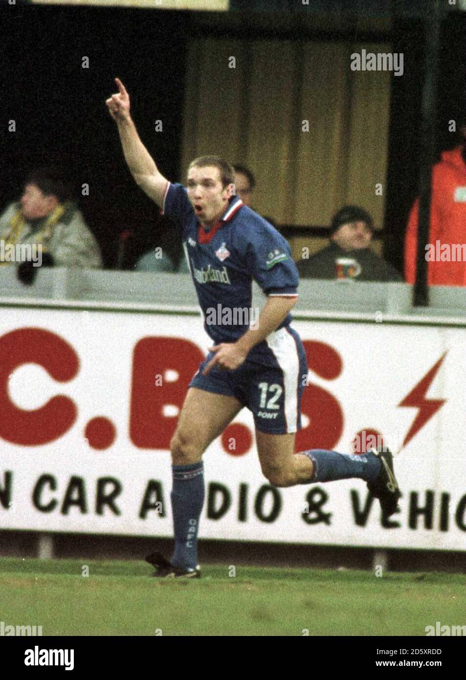 Oldham's Mark Allott celebrates scoring the opening goal of the match. Stock Photo