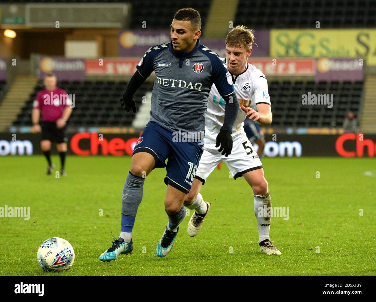 Swansea U21's Adam King and Charlton Athletic's Karlan AhearneGrant in