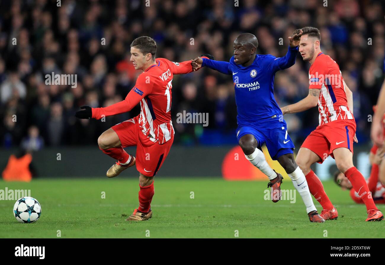 Atletico Madrids Luciano Vietto And Chelseas Ngolo Kante Battle For