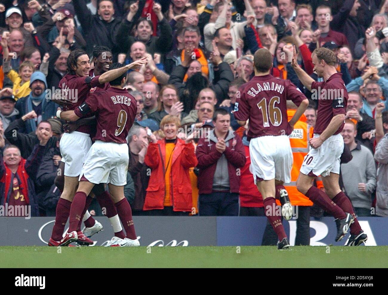 Arsenal's Robert Pires celebrates scoring his sides second goal Stock Photo