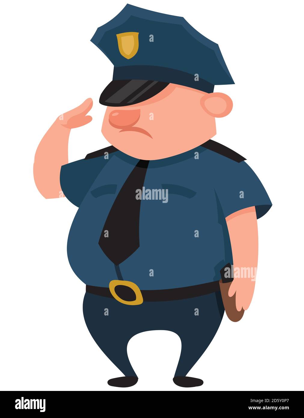 Police officer giving salute. Male character in cartoon style. Stock Vector