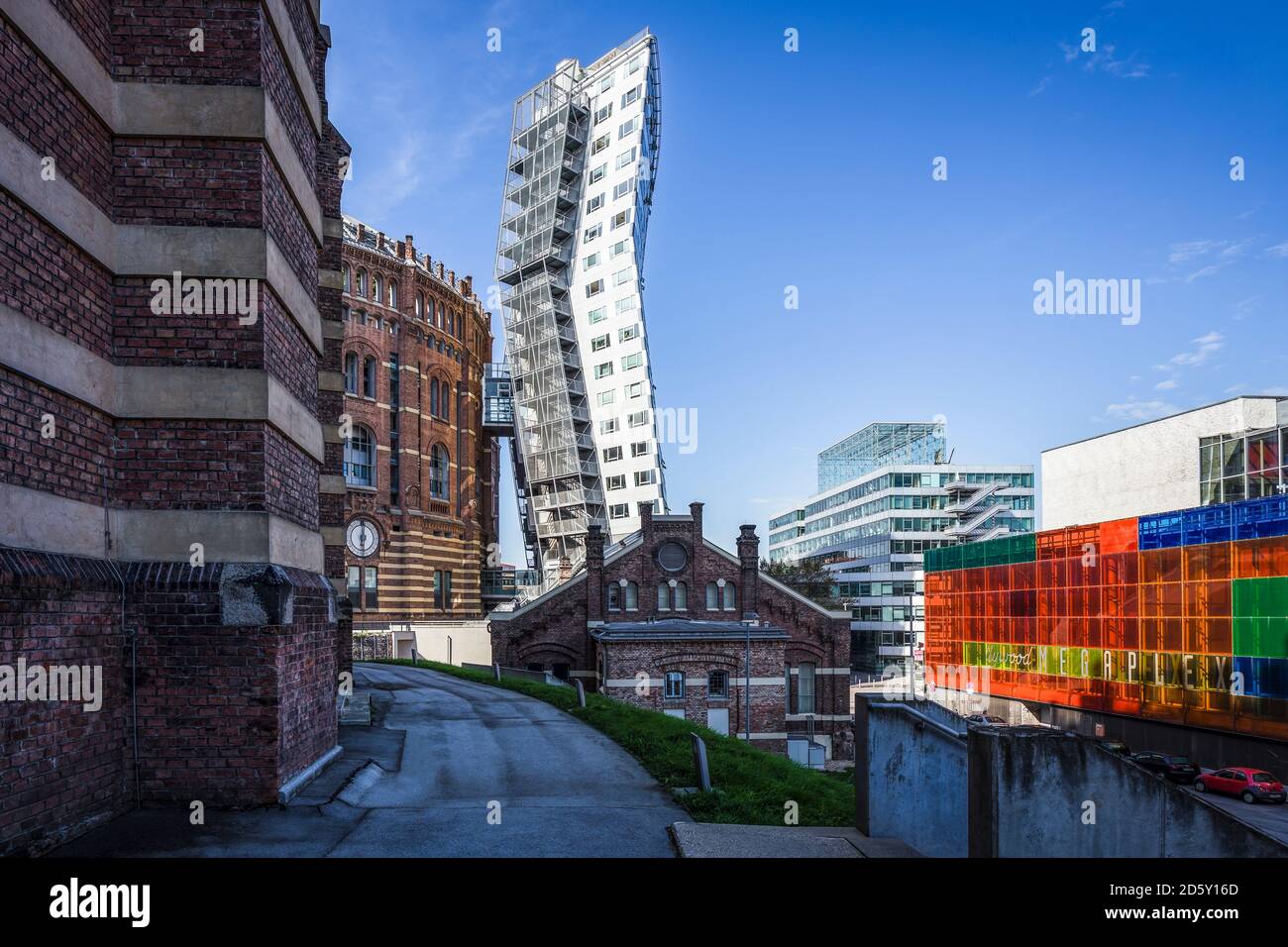 Austria, Vienna, view to gasometer and extension building Stock Photo