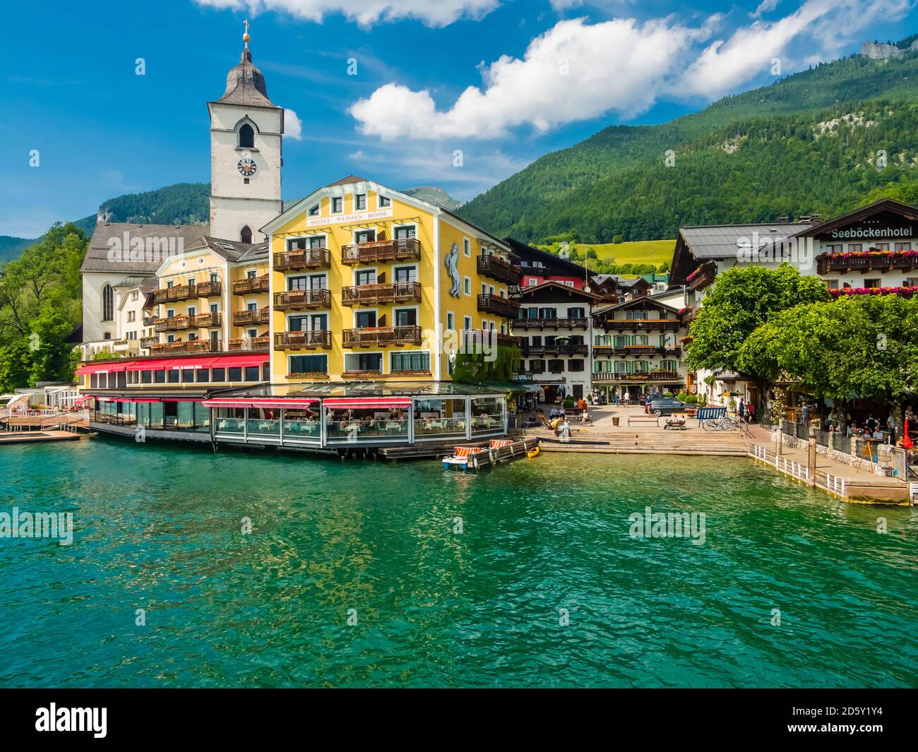 Austria, Salzkammergut, Salzburg State, Lake Wolfgangsee, St. Wolfgang, Hotel Weisses Roessl Stock Photo