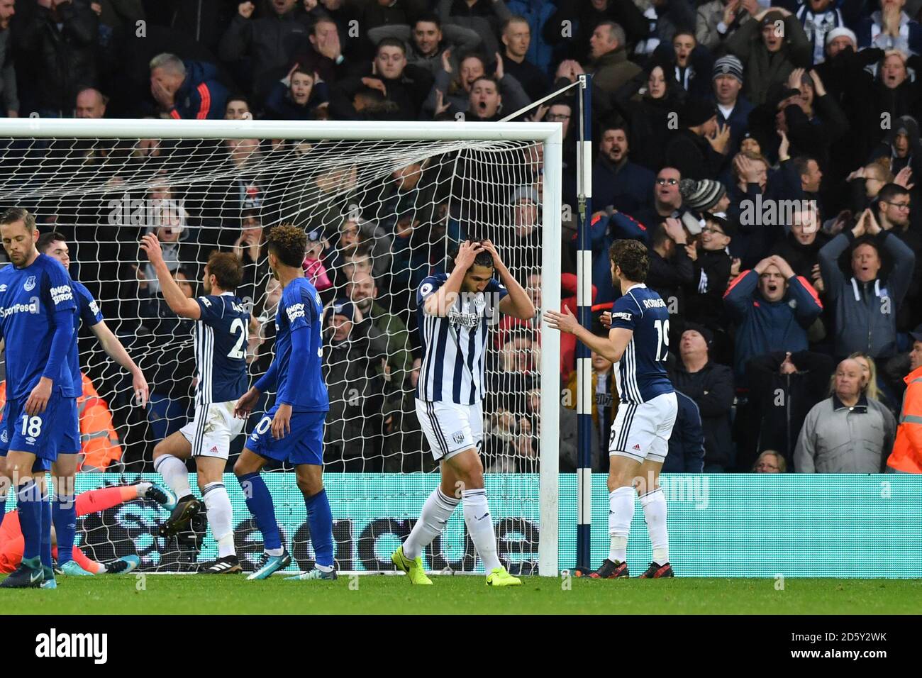 West Bromwich Albion's Ahmed Hegazy reacts as a header goes over the bar Stock Photo