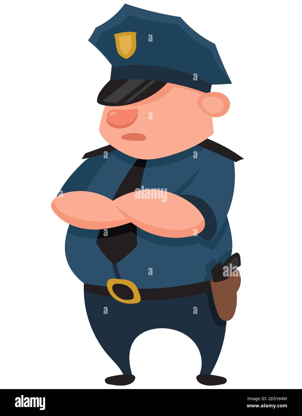 Policeman with her arms crossed. Male character in cartoon style. Stock Vector