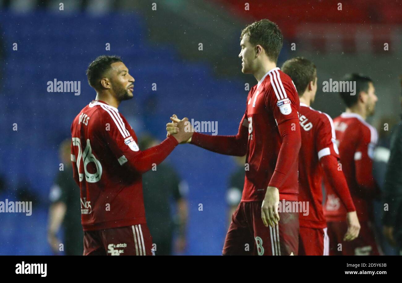 Birmingham City's David Davis and Sam Gallagher (right) celebrate after the final whistle Stock Photo