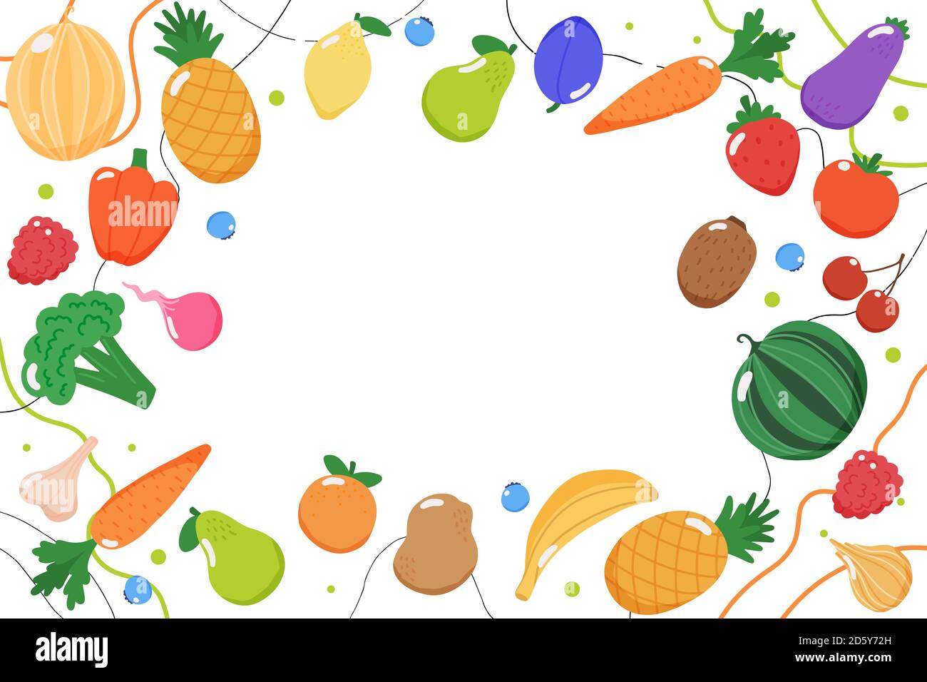 Fruits and vegetables background, vector illustration in flat style