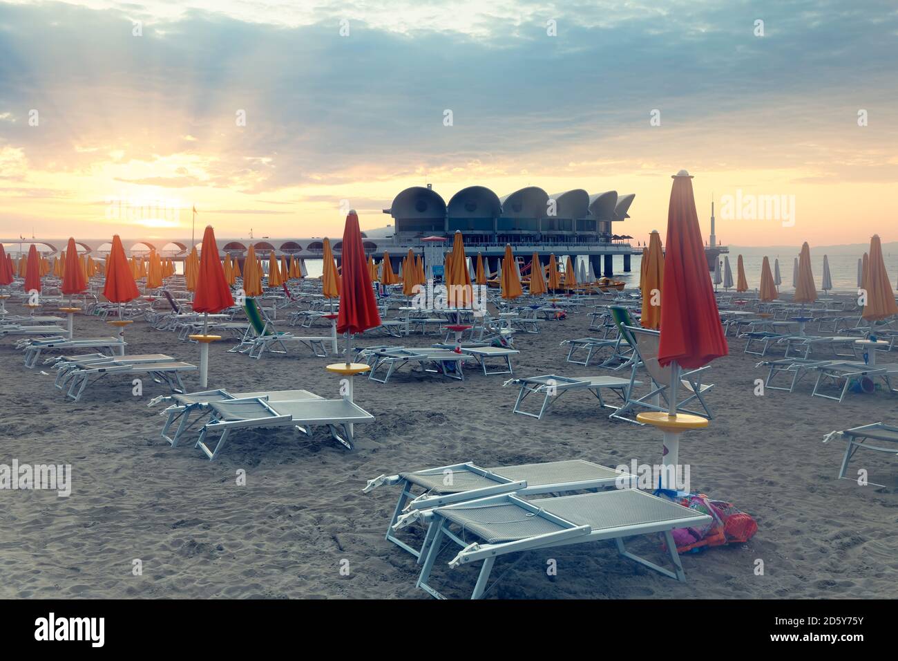 Italy, Lignano Sabbiadoro, sunrise on the beach Stock Photo