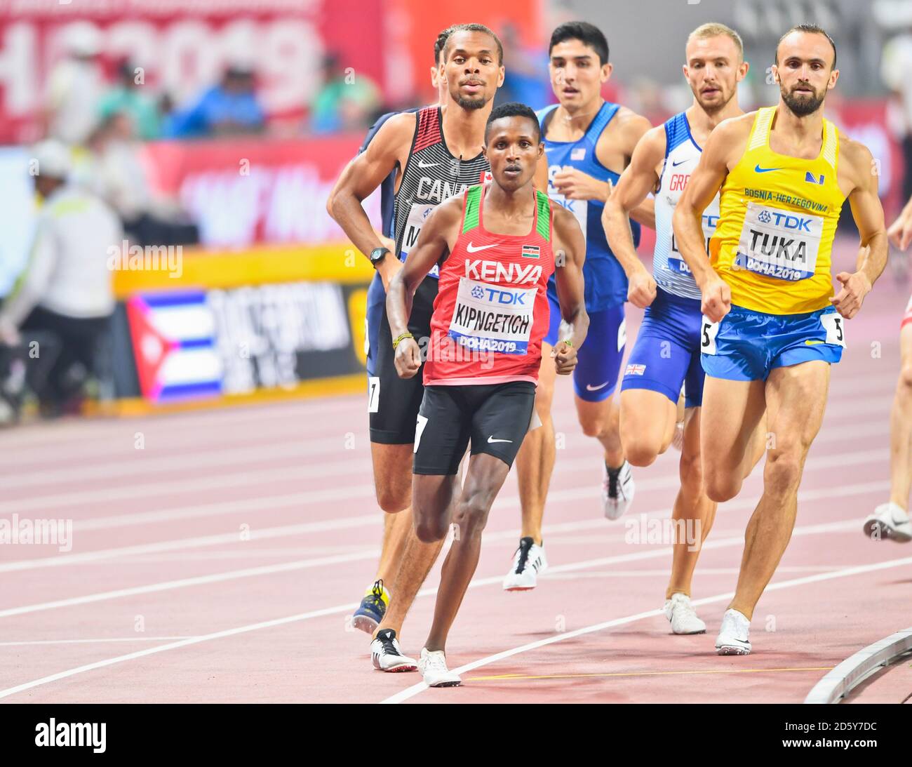 Amel Tuka (BiH), Ngeno Kipngetich (KEN), Brandon McBride (CAN). 800 metres men Semi-Final. IAAF World Athletics Championships, Doha 2019 Stock Photo