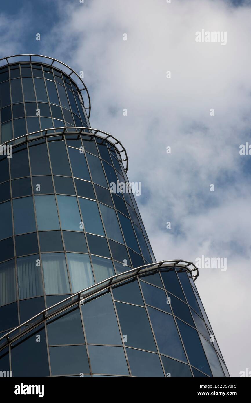Poland, Warsaw, part of glass facade of television station Telewizja Polska Stock Photo