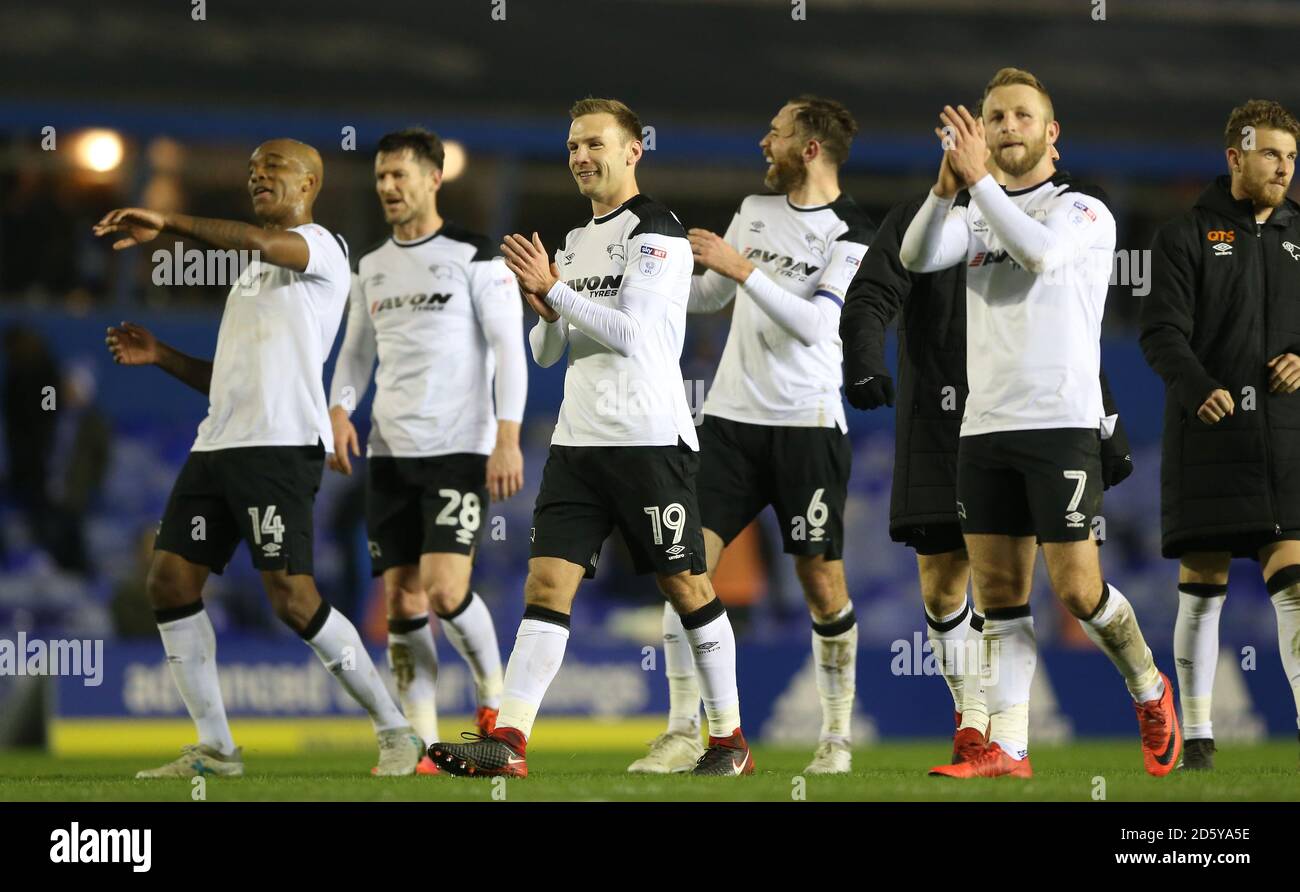 Derby County's players celebrate after the final whistle Stock Photo