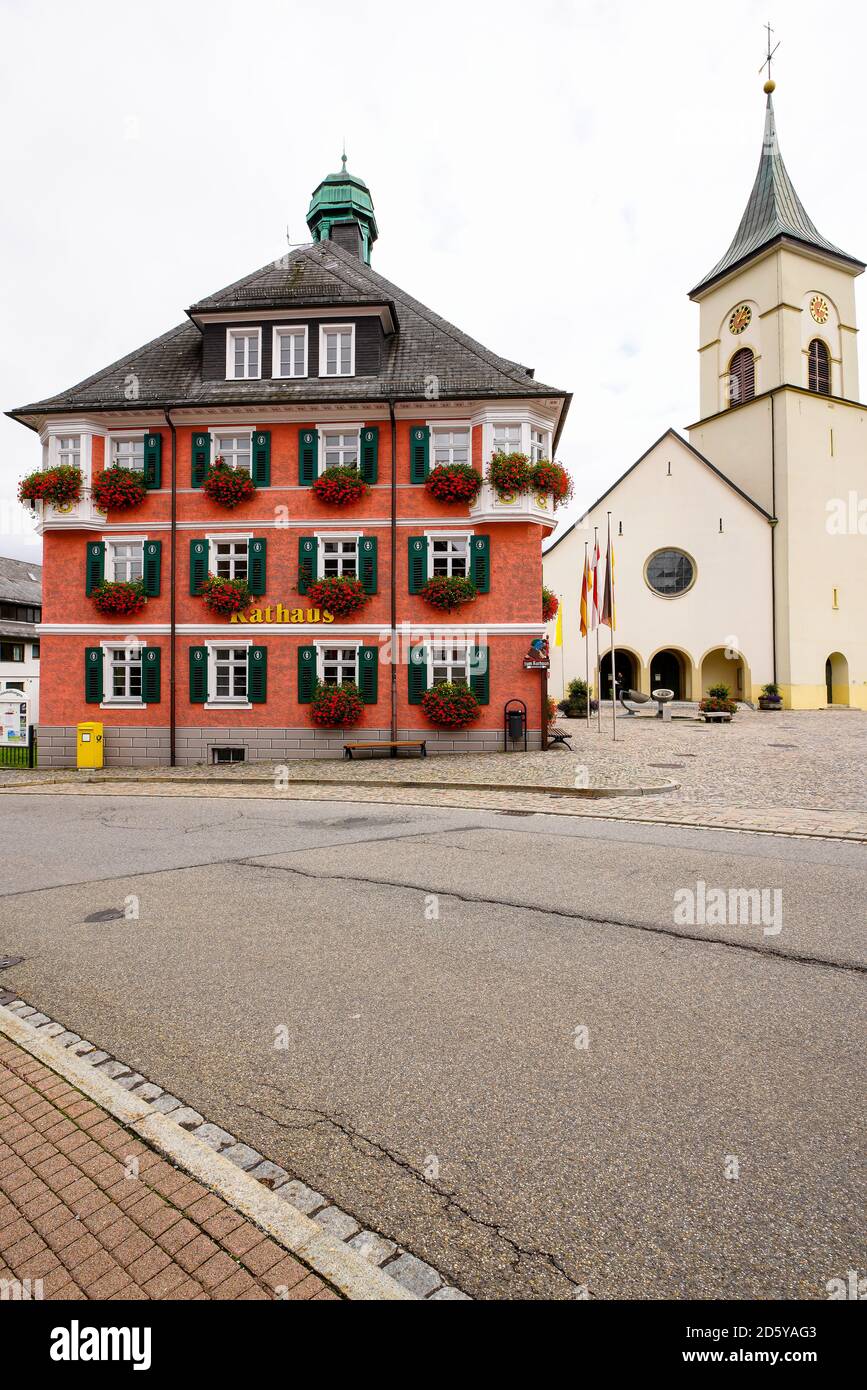 Colorful Town Hall in Lenzkirch, Baden Württemberg, Germany. Stock Photo