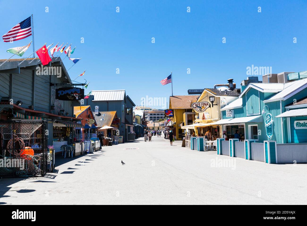 USA, California, Monterey County, Monterey, Restaurants at the Fisherman's Wharf Stock Photo