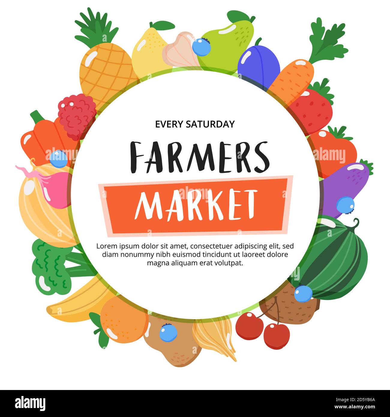 Farmers market background with fruits and vegetables and hand drawn ...