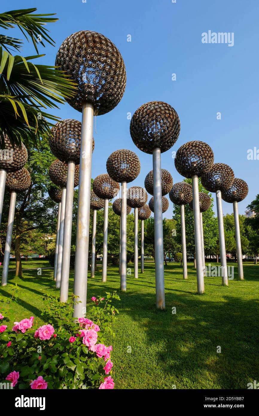 Albania, Shkoder, city park, flowers made of ammunition and arms Stock Photo