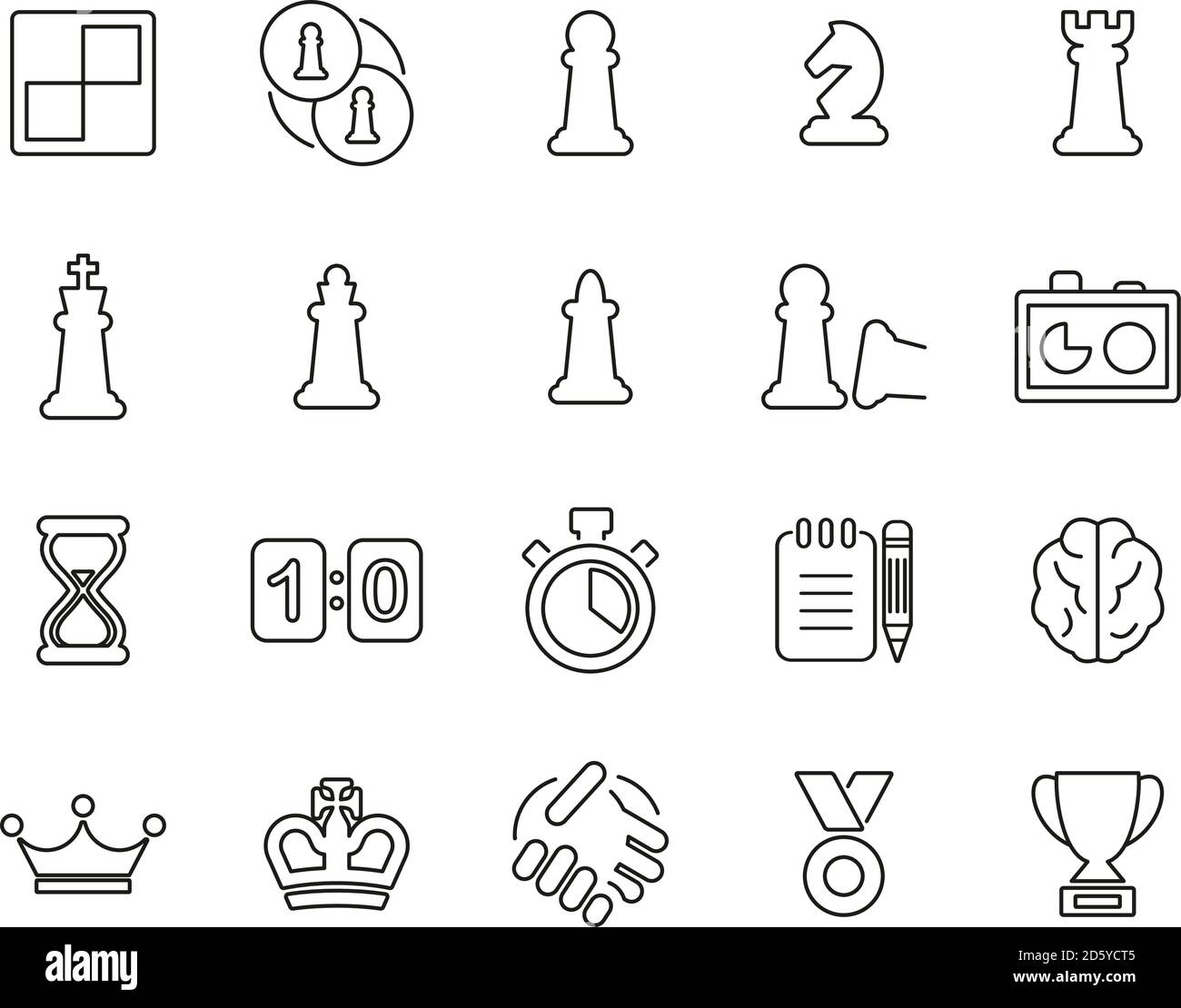 Chess Game & Equipment Icons Thin Line Set Big Stock Vector