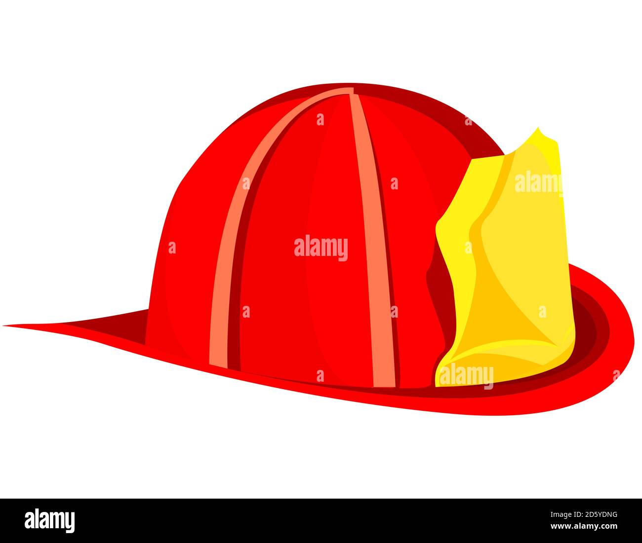 Firefighter helmet isolated on white background. Red fireman hat in cartoon style. Stock Vector