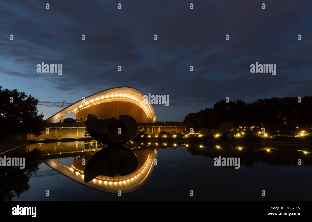 Germany, Berlin, lighted house of World Cultures Stock Photo
