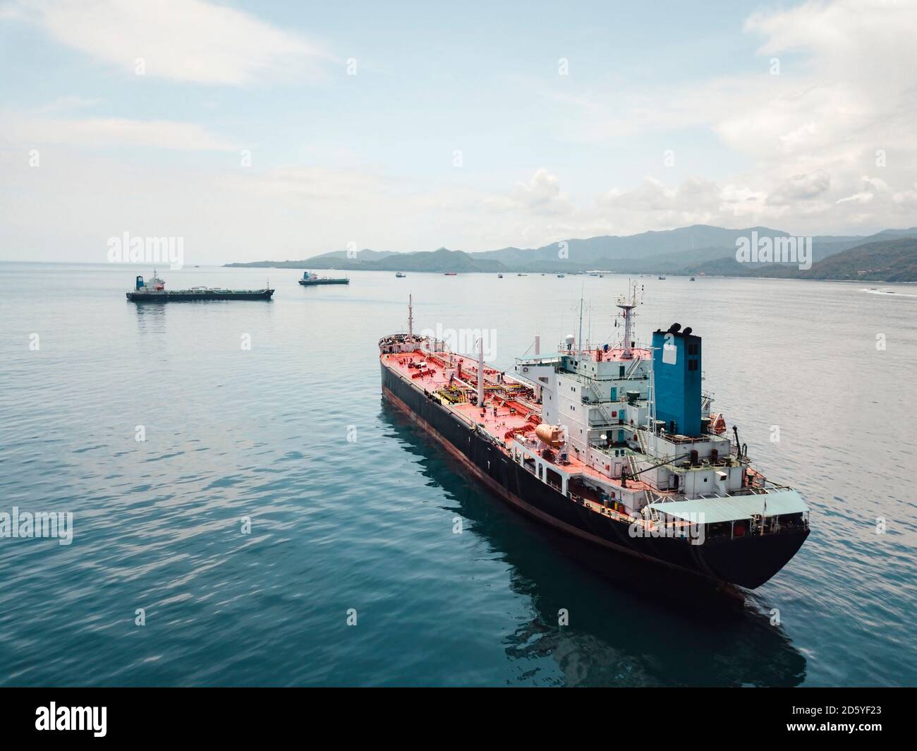 Indonesia, Bali, Aerial view of oil tanker Stock Photo