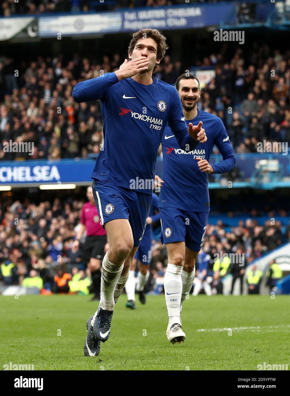 Alonso Goal Chelsea's Marcos Alonso celebrates scoring his side's third goal from a ...