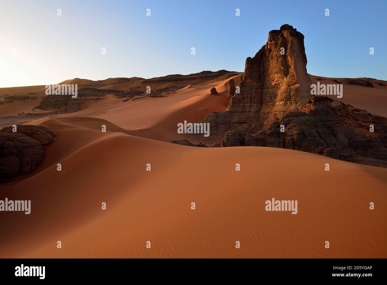 Algeria, Tadrart region, Sahara desert,  sanddunes of Tin Merzouga at evening twilight Stock Photo