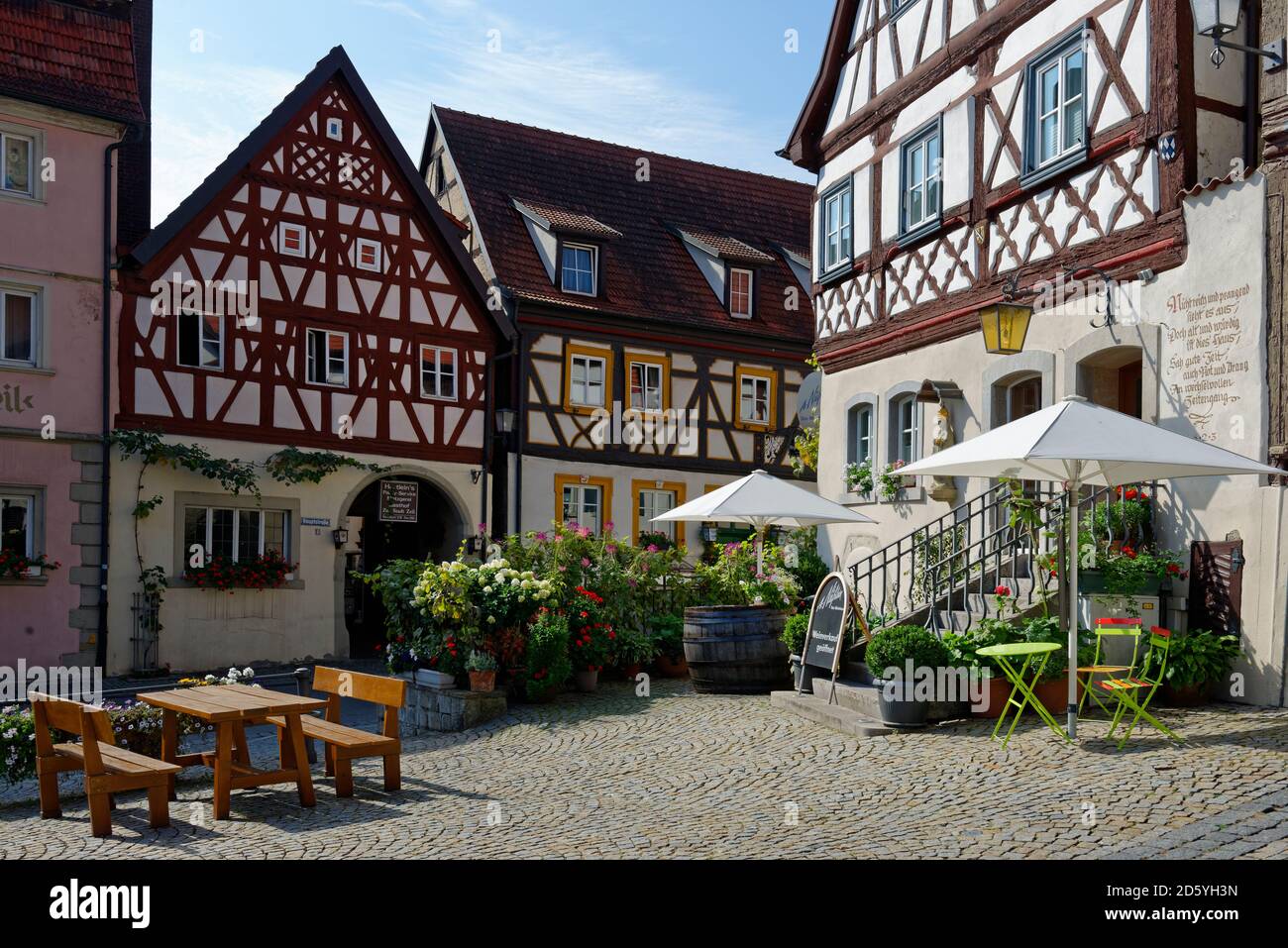 Germany, Zeil am Main, half-timbered houses at market square Stock Photo