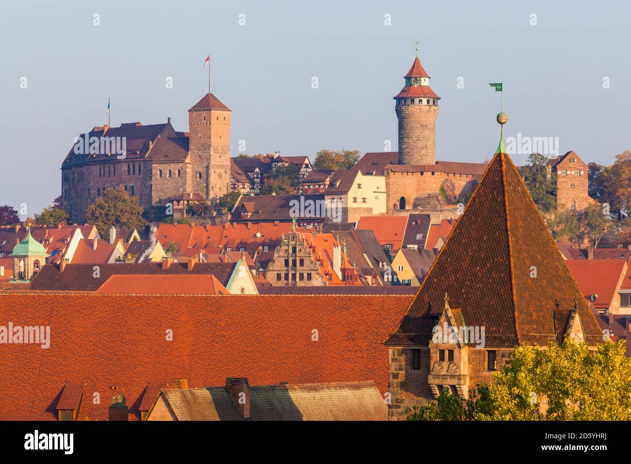 Germany, Bavaria, Nuremberg, Old town, cityscape with Nuremberg Castle and Debtor's prison right Stock Photo