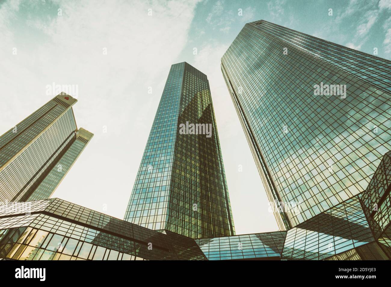 Germany, Frankfurt, modern office towers seen from below Stock Photo
