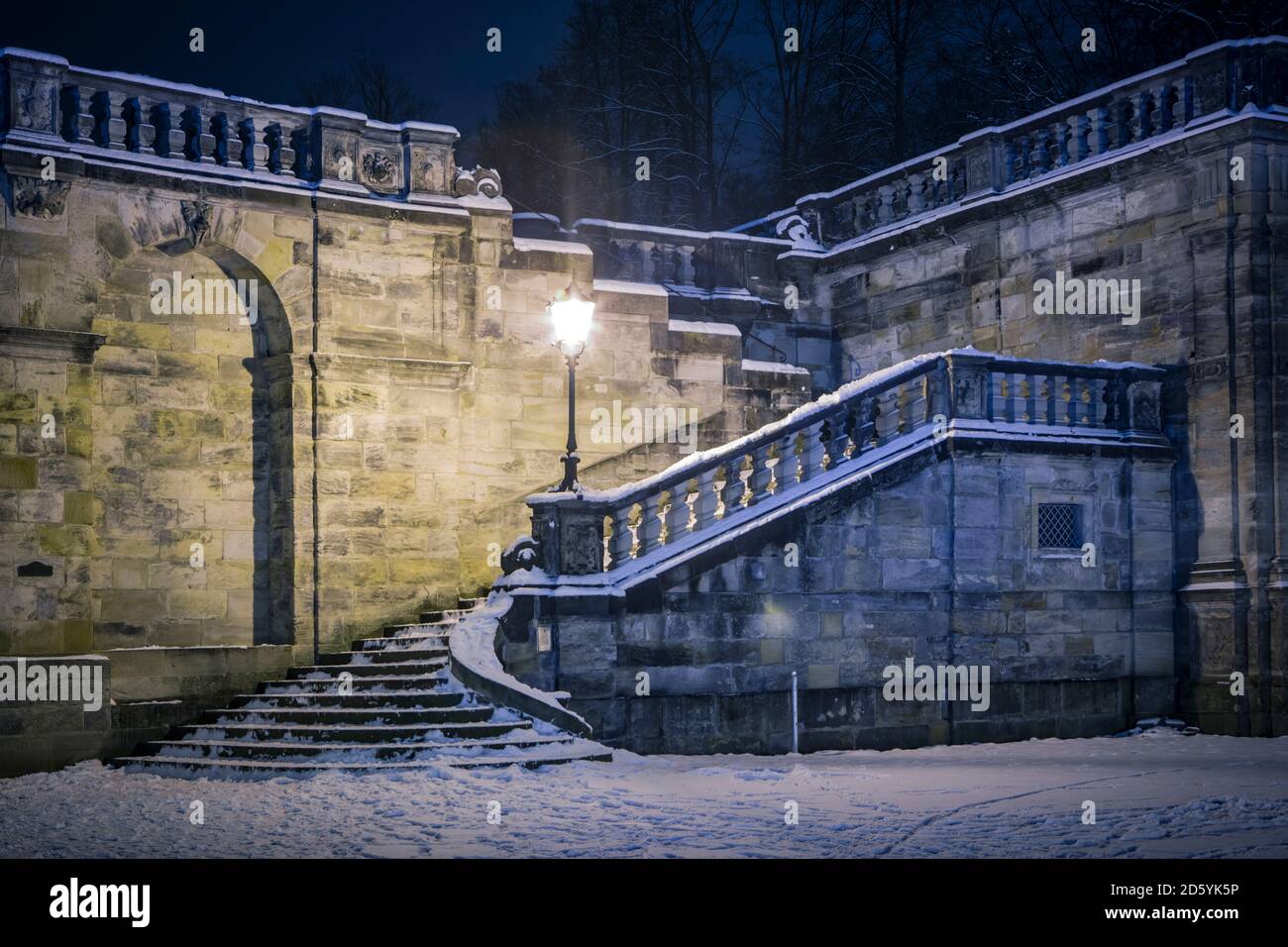 Germany, Coburg, Arcades in winter by night Stock Photo