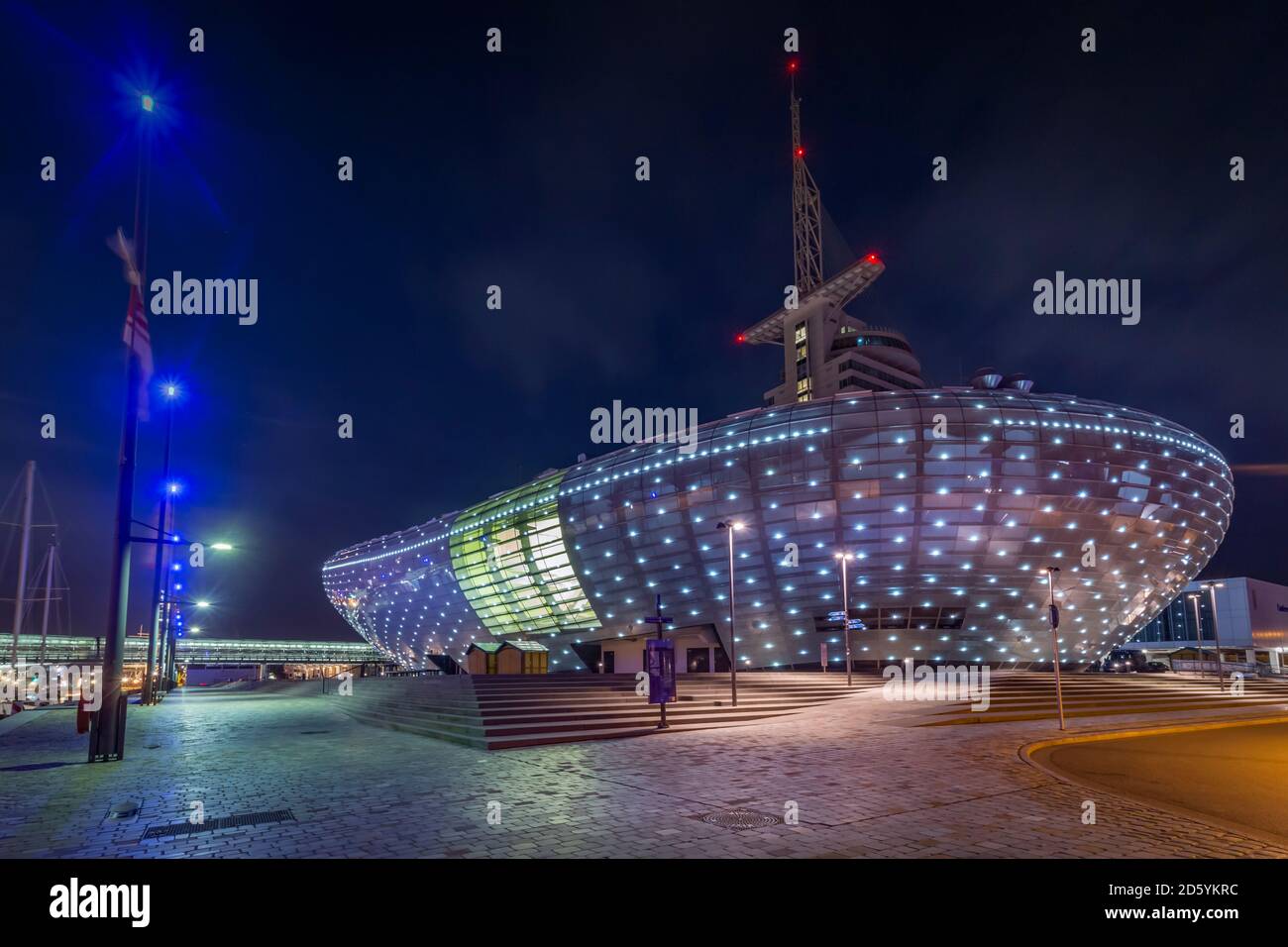 Germany, Bremerhaven, Klimahaus at night Stock Photo