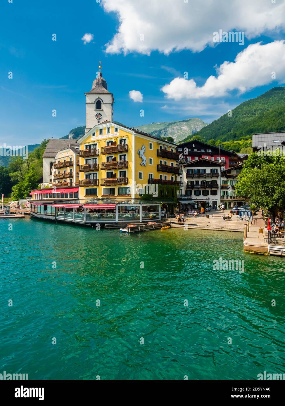 Austria, Salzkammergut, Salzburg State, Lake Wolfgangsee, St. Wolfgang, Hotel Weisses Roessl Stock Photo